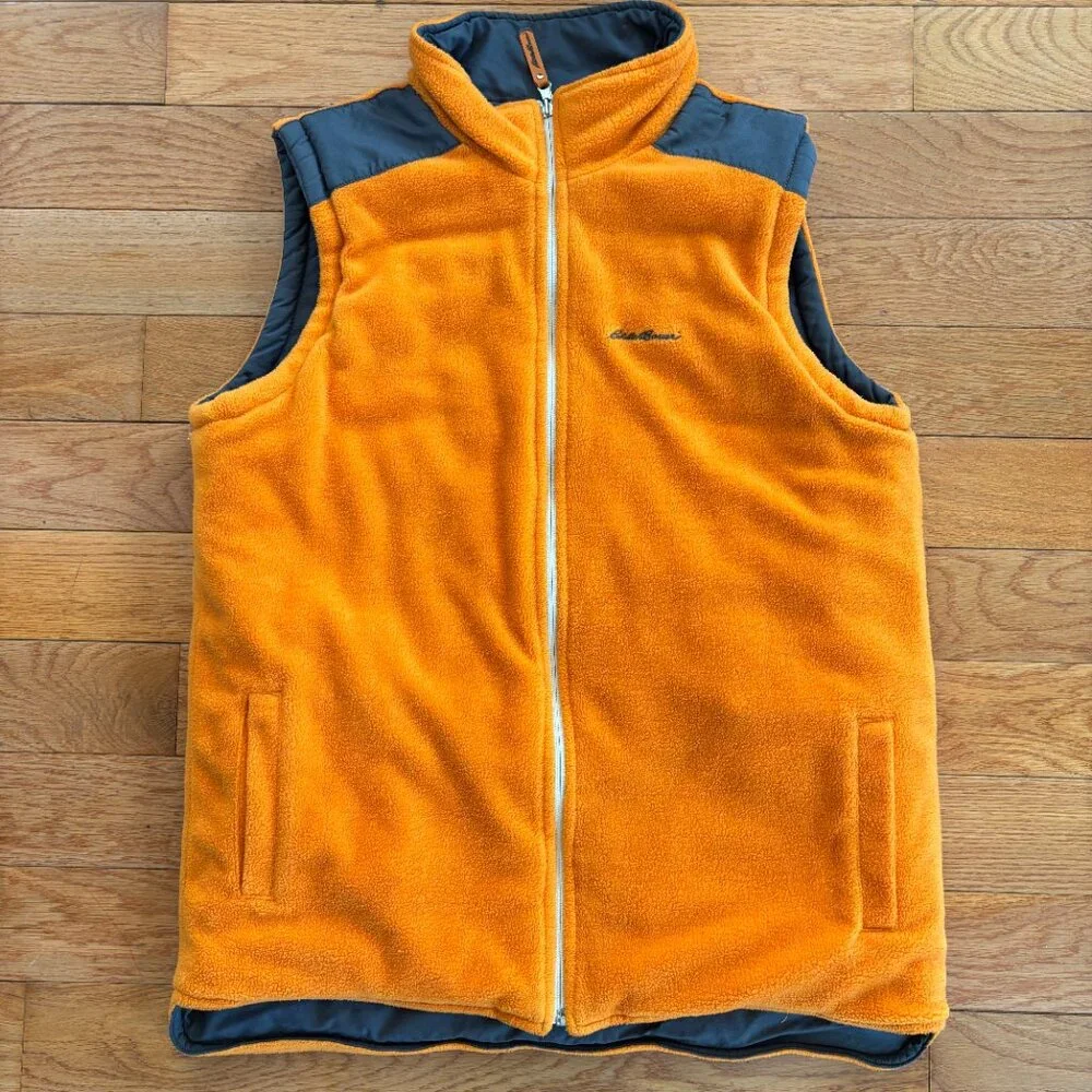 Eddie Bauer Puffer Vest Teens XL Blue Orange Reversible Fleece Zip Pockets Y2K‎